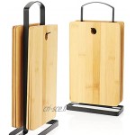 COM-FOUR® set de 7 planches de petit-déjeuner avec support planches de petit-déjeuner en bambou planche à découper avec support en métal pratique planches à pain 07 pièces bambou