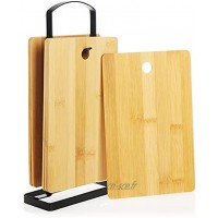 COM-FOUR® set de 7 planches de petit-déjeuner avec support planches de petit-déjeuner en bambou planche à découper avec support en métal pratique planches à pain 07 pièces bambou