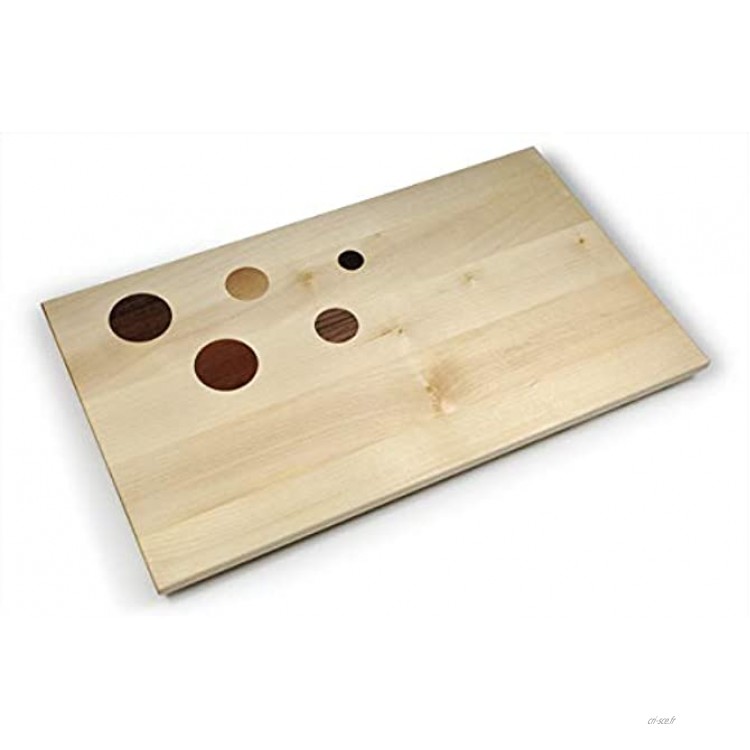 feel wood Planche à découper 33 x 19 x 2 cm planche à découper en érable avec marqueterie en différents bois de feuillus planche à pain fabriquée en Allemagne DOTS5