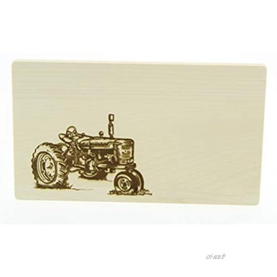 KMC Austria Design Planche à découper avec gravure Planche à pain en bois d'érable Ustensiles de cuisine Motif pour les agriculteurs et les fans de tracteurs Oldtimer