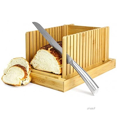 Maison & White Trancheur à pain en bambou | Planche à découper et guide pour trancher les couteaux | Réglable pliable compact | Convient aux gâteaux et pains de pain faits maison ou achetés