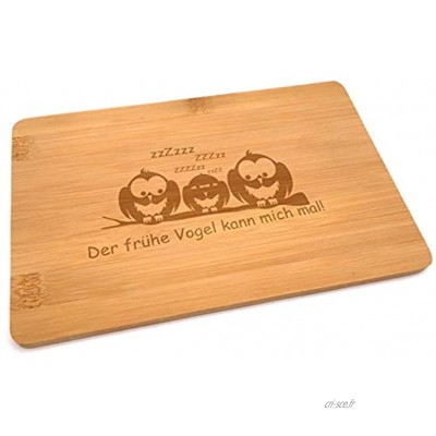 Samunshi® Planche en bois avec gravure « Der Frühe Vogel » Planche à découper en bambou Petite planche à pain en bois