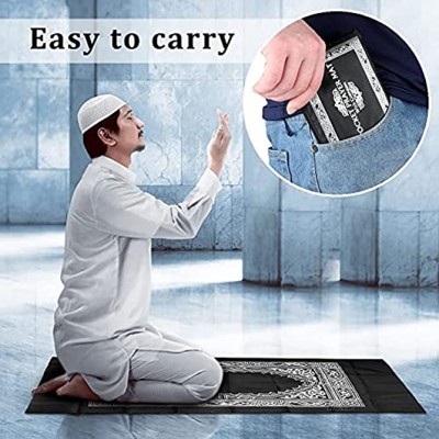 Anlising Portable Couleur Tapis de prière Musulmane avec Compass Format de Poche Tapis de prière Ompass Qibla Finder avec livret Matière étancheNoir