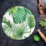 Coloray Planche À Découper ⌀ 40 cm Induction Cuisson Protection Plaque Verre Trempé Tapis de Découpe Rond Palm et monstera feuilles tropicales vert