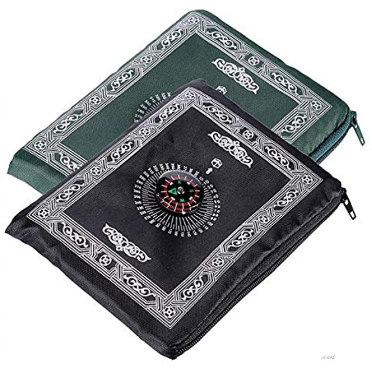 Hitopin Ramadan Portable Noir Couleur Tapis de prière Musulmane avec Compass Format de Poche Tapis de prière Ompass Qibla Finder avec livret Matière étanche 2Packs