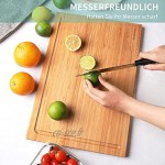 SveBake Planche à découper en 100 % bambou Planche en bois avec gouttière à jus en L Planche de cuisine pour viande fromage légumes 44 x 30 x 2 cm