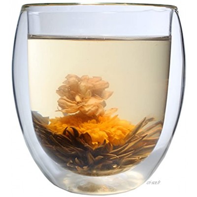 400 ml XXL verre à double paroi en verre thermique "Ice-Bloom" avec fleur de thé très grand verre verre à thé café résistant à la chaleur dans une boîte cadeau