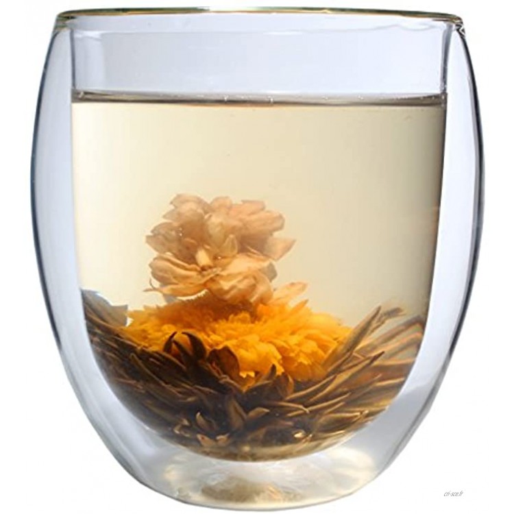 400 ml XXL verre à double paroi en verre thermique Ice-Bloom avec fleur de thé très grand verre verre à thé café résistant à la chaleur dans une boîte cadeau