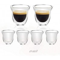 [6-Pack 60ml 2oz] DESIGN•MASTER Tasses à espresso de première qualité en verre isolant à double paroi avec poignée en verre thermo-isolant parfaites pour la machine à espresso et la cafetière.
