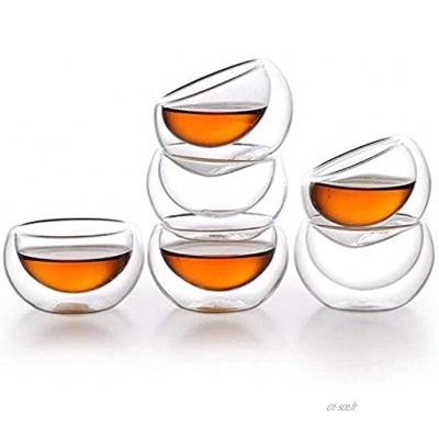 AIKENR Lot de 6 tasses à thé à double paroi en verre transparent isolé pour boissons chaudes et froides café thé expresso