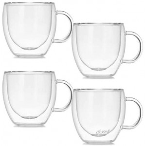 ASSR Lot de 4 tasses à café en verre borosilicate transparent isolé double paroi pour la maison la cuisine le bureau