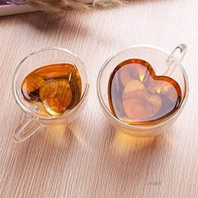 ATNR Tasse à café ou à thé à double paroi en verre isotherme en forme de cœur avec poignée pour lait jus de fruits latte cappuccino expresso tasse en forme de cœur 180 ml