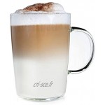 Creano Lot de 4 verres design avec anse 400 ml Pour café thé cappuccino latte macchiato et toutes les boissons froides