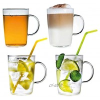 Creano Lot de 4 verres design avec anse 400 ml Pour café thé cappuccino latte macchiato et toutes les boissons froides