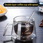 CSPONE Lot de 2 tasses à café en verre avec cuillère en verre double paroi Transparent Anti-essorage pour thé lait cappuccino 200 ml