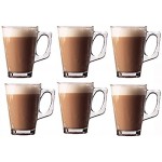 Invero® Lot de 6 tasses à café latté en verre de qualité supérieure contenance 240 ml