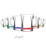 Lav Lot de 6 tasses à boisson chaude en verre avec base colorée pour thé café latte cappuccino 207 ml