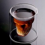 Lot de 2 Tasses à double paroi en verre avec tête de mort en cristal tasses transparentes idéales pour le café le vin la bière le thé 250 ml 150ml transparent
