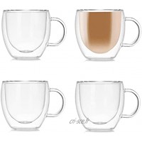 Lot de 4 tasses à café en verre double paroi avec poignée tasses en verre à double paroi pour expresso latte cappuccino 150 ml