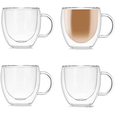 Lot de 4 tasses à café en verre double paroi avec poignée tasses en verre à double paroi pour expresso latte cappuccino 150 ml