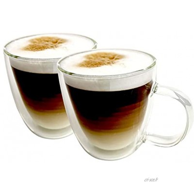 MAMMOTH Lot de 2 tasses en verre borosilicate à double paroi résistant à la chaleur pour café latte cappuccino macchiato thé bière boissons fraîches et glacées 230 ml