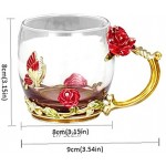 Ohomr Émail Verre Tasse de thé avec Une cuillère Set Mugs à café Fleur Papillon Rouge Clair Poignée pour la Fête de Mariage Anniversaire