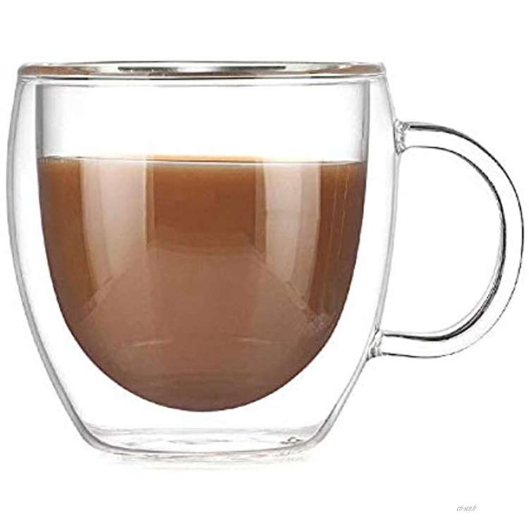 Pannow Tasses à café double paroi en verre tasse à café anti-ébouillantage créative de 150 ml transparente unique et isolée avec poignée