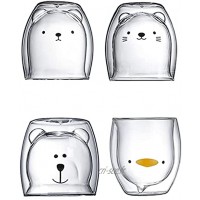 QYLJZB Lot de 4 tasses à café en verre à double paroi en forme d'ours avec motif mignon d'animal de dessin animé