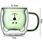 Tasse à café à double paroi isolées en verre avec poignée -Jolie tasse à lait de motif ours pour café lait thé Cadeau D'anniversaire Créatif Noël Saint Valentin Romantique