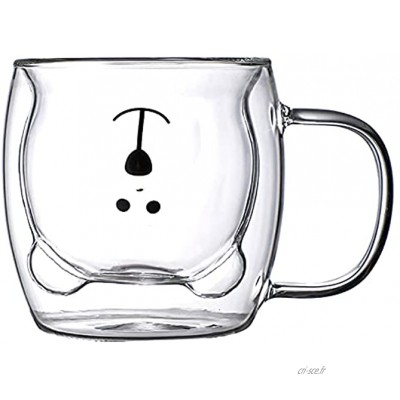 Tasse à café à double paroi isolées en verre avec poignée -Jolie tasse à lait de motif ours pour café lait thé Cadeau D'anniversaire Créatif Noël Saint Valentin Romantique