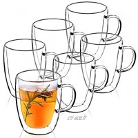 Tasse en verre à double paroi KADAX verre avec poignée 270ml verre à boire pour jus thé café boisson eau thé glacé cappuccino verre universel verre à thé haute qualité 6