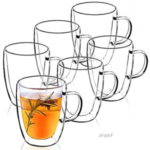 Tasse en verre à double paroi KADAX verre avec poignée 270ml verre à boire pour jus thé café boisson eau thé glacé cappuccino verre universel verre à thé haute qualité 6