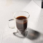 Verres à Double Paroi Lot de 2-120ml Verres à Café Mug avec Poignée Tasse en Verre Borosilicate pour Espresso Cappuccino Latte Thé Lait Jus et Eau Gratuit Cuillère en Verre
