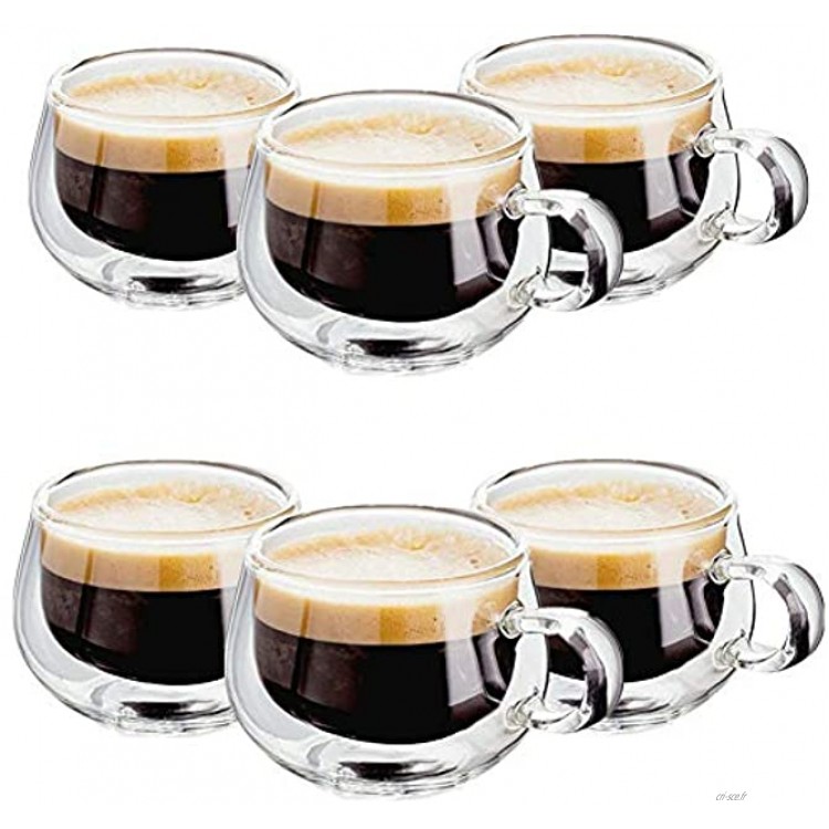 Zongha Verre Double Paroi Café Verre Cafe Double Paroi Tasse De Café Parfait pour Latte Cappuccino Latte Tasses Tasses À Café en Verre 6CUPS,150ML