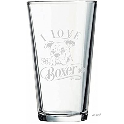 I Love My Boxer Verre à cocktail 473,6 ml Pour les amateurs de chiens Verre à bière transparent Tout usage Pour eau jus de fruits cocktails