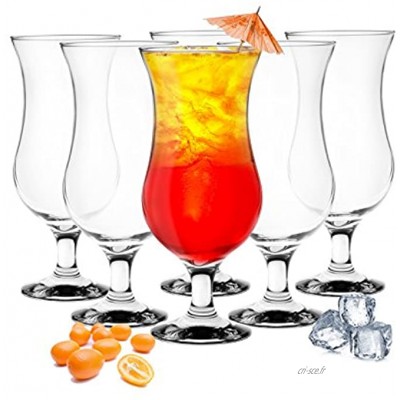 Lot de 6 verres à cocktail Hurricane 480 ml 9 variantes Verres à long drink Bar Verres transparent