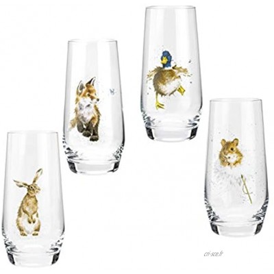 Royal Worcester Wrendale Designs Lot de 4 verres hauts Motif animaux de la campagne