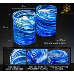 Set de 6 verres de Cristal soufflés à la main en spirale bleue 350ml 11cm de haut et 8cm de large pour offrir en cadeau à un homme ou une femme.