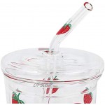 Tasse en verre à boire tasse en verre à jus robuste en verre borosilicaté à motif de fraise avec couvercle en paille pour tasse à milkshake pour tasse à café