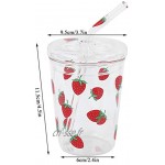 Tasse en verre à boire tasse en verre de jus de modèle de fraise en verre borosilicaté robuste avec couvercle en paille pour tasse à jus pour tasse à milkshake