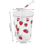 Tasse en verre d'eau capacité de 300 ml tasse en verre de jus motif fraise durable avec couvercle en paille pour tasse à lait pour tasse à jus