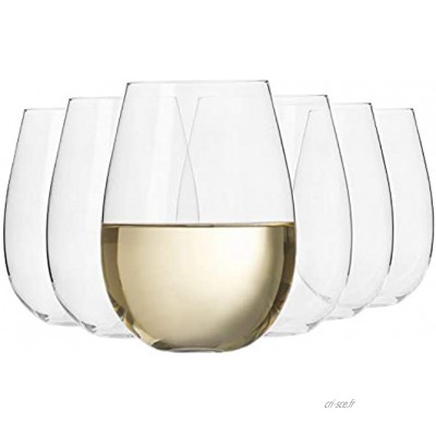 Krosno Grande Verre à Vin Blanc sans Pied | Lot de 6 | 500 ML | Collection Harmony | Parfait la Maison Les Restaurants Les Fêtes | Lave-Vaisselle et Micro-Ondes