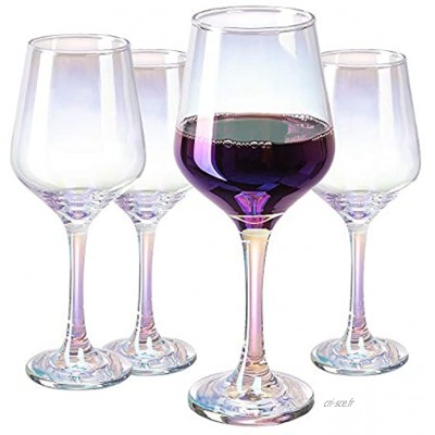 MASEN Lot de 4 verres à vin rouge irisé 550 ml Verre en cristal sans plomb Pour la maison le bar et les fêtes couleur arc-en-ciel
