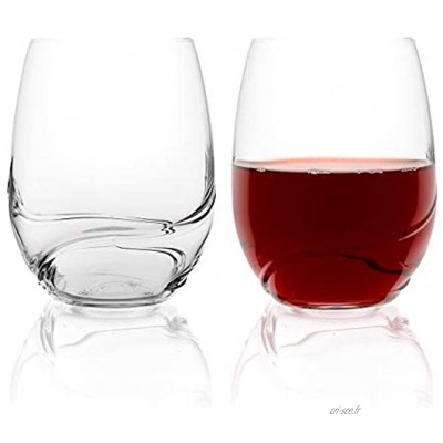 Turbulence de Bar Amigos Verres à vin en cristal de Bohême sans pied design unique en forme de vague pour une meilleure aération 500 ml transparent