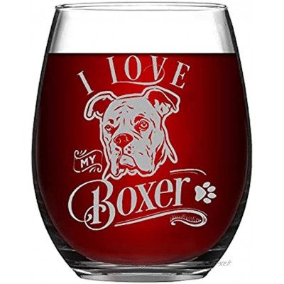 Verre à vin humoristique sans pied avec inscription « I Love My Boxer » 325 ml Cadeau commémoratif pour un ami un voisin une maman un fils une fille