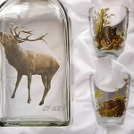 GTK Lot de 7 verres à liqueur + carafe avec décor de chasse cerf