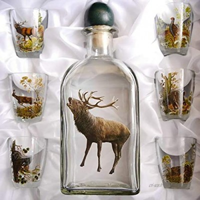GTK Lot de 7 verres à liqueur + carafe avec décor de chasse cerf