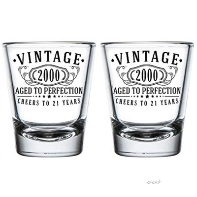Lot de 2 verres à shot vintage 2000 60 ml 21e anniversaire Aged to Perfection