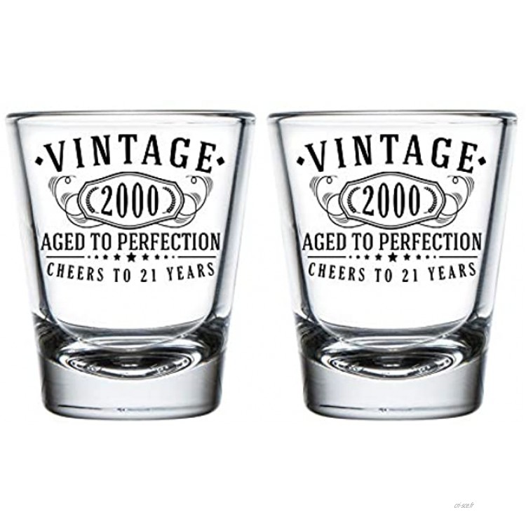 Lot de 2 verres à shot vintage 2000 60 ml 21e anniversaire Aged to Perfection