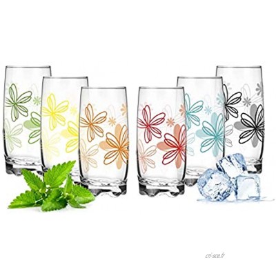 Lot de 6 verres à eau avec imprimé floral 350 ml Grand format